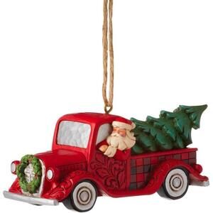 Jim Shore Heartwood Creek Four Seasons Highland Santa Plaid Red Truck Ornament